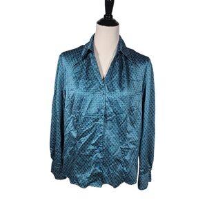 East 5th Size 18 Teal Blue And Black Geometric Button Down Shirt